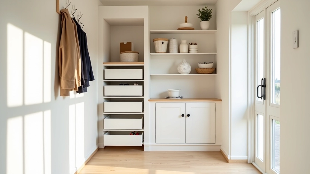 Beautifully organised Irish home mudroom with weather gear storage and coat hooks